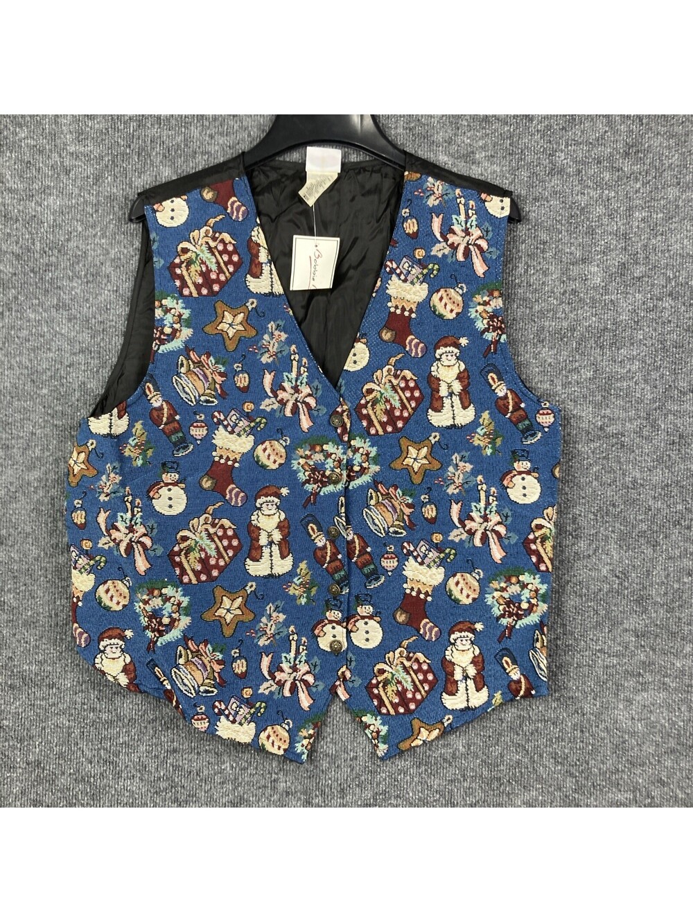 Bobbie Brooks Womens Size XL Tapestry Santa Snowman Holiday Christmas Vest NWT